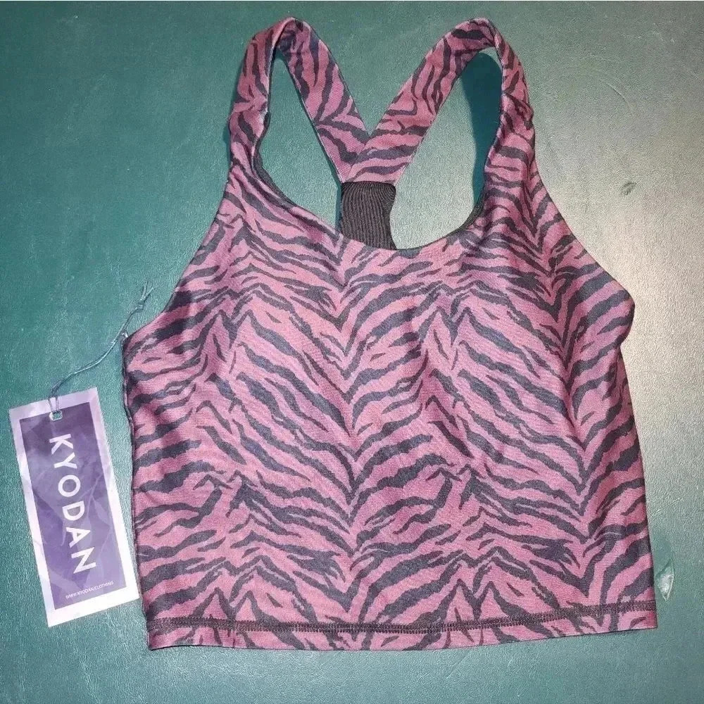 NWT! KYODAN Active Purple Zebra Striped Sports Bra Athletic Top XS